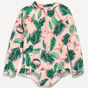 Toddler girl Birds of Paradise rash guard bathing suit NWT